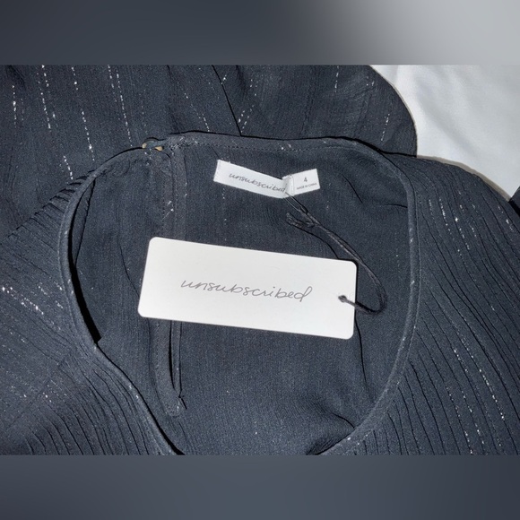 Unsubscribed black pintuck silk blouse with silver metallic accents - size 4/NWT - Picture 12 of 15